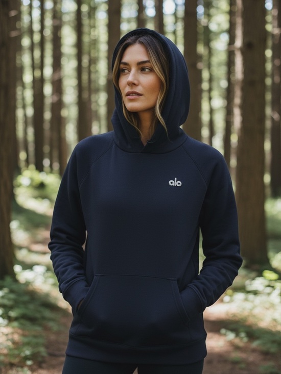 ALO Yoga Tops - ALO Yoga Navy Hooded Pullover Sweatshirt
